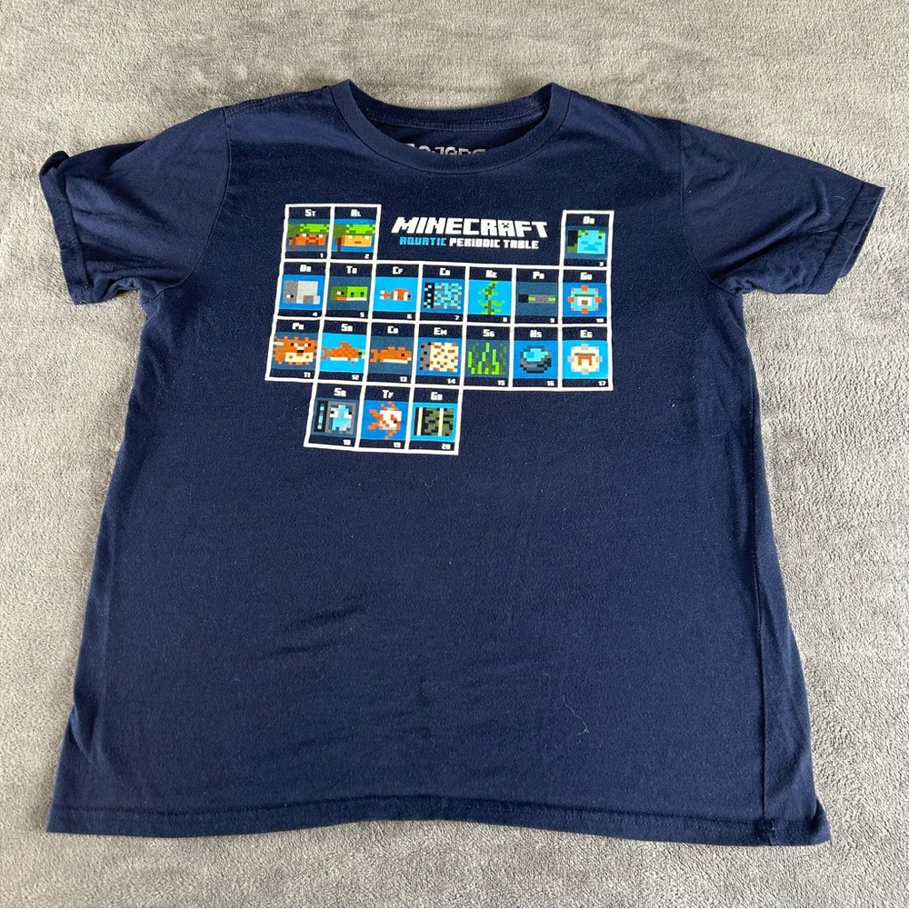 Minecraft Aquatic Periodic Table T-Shirt‎ Kids XL Navy Blue  Short Sleeve